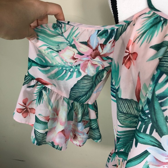 Forever 21 Cold Shoulder Tropical Floral Blouse - Picture 7 of 7